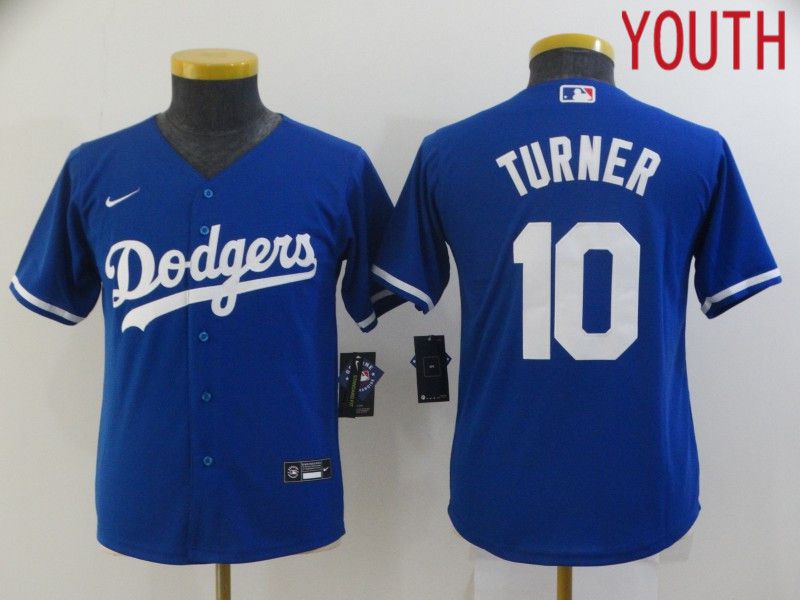 Youth Los Angeles Dodgers 10 Turner Blue Nike Game 2021 MLB Jersey